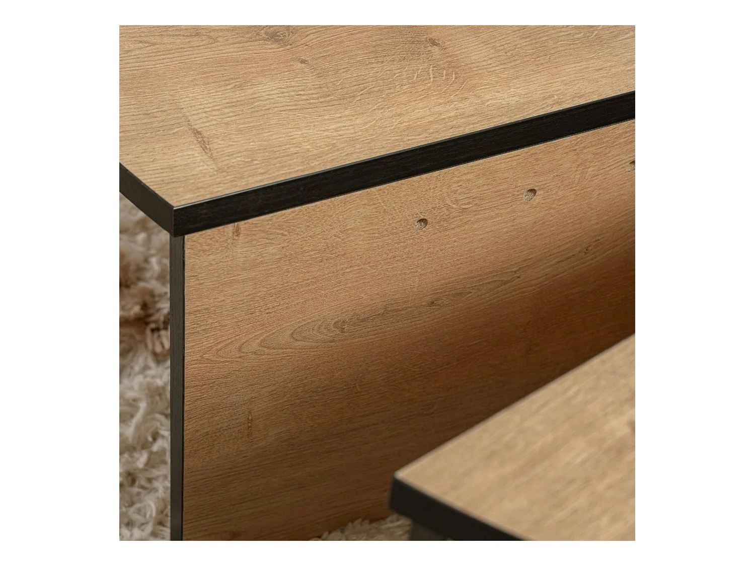 Table basse moderne effet bois ruban noir - 2 hauteurs MARFA