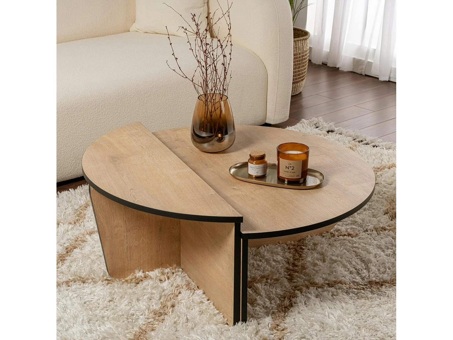 Table basse moderne effet bois ruban noir - 2 hauteurs MARFA