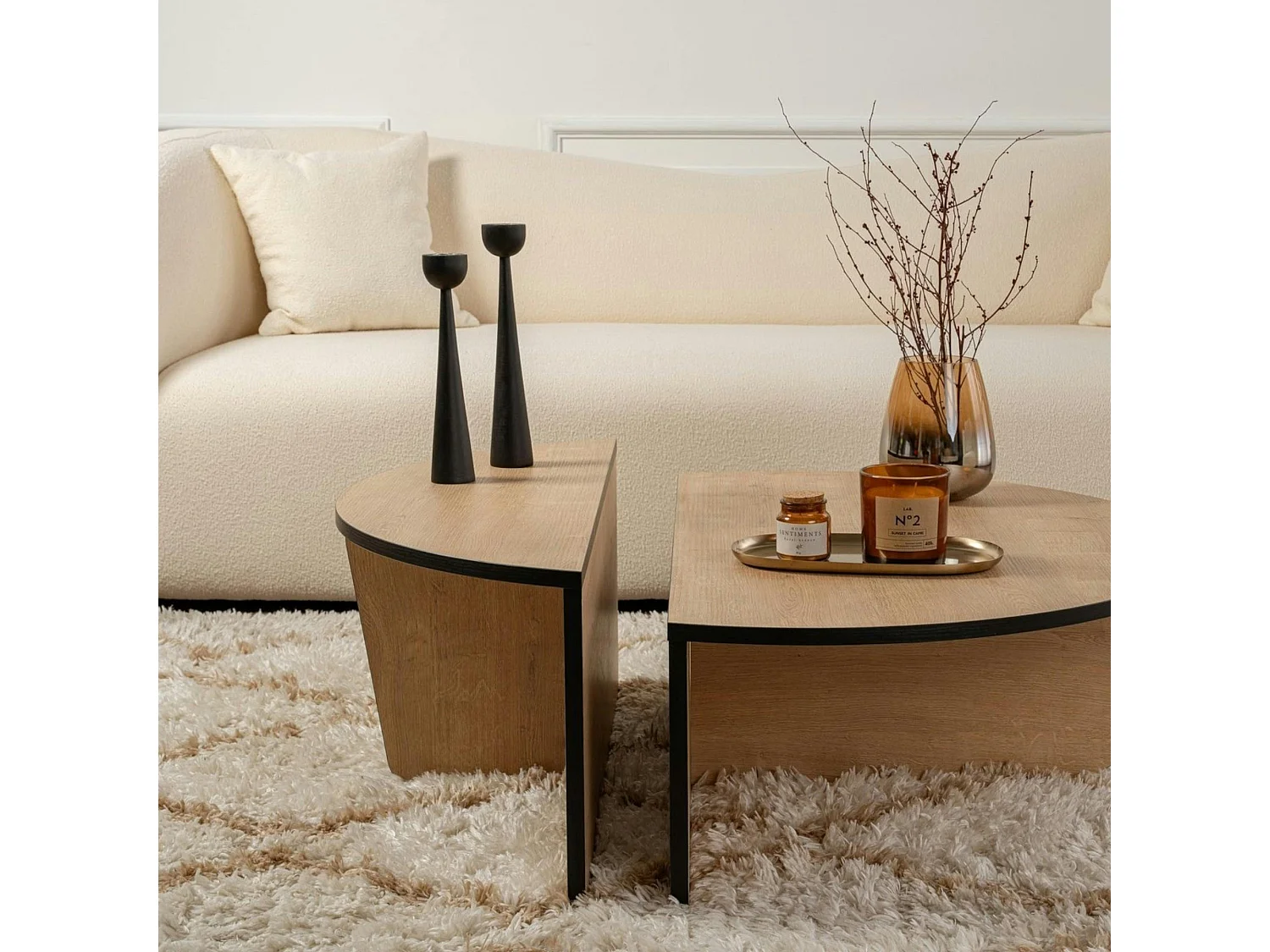 Table basse moderne effet bois ruban noir - 2 hauteurs MARFA