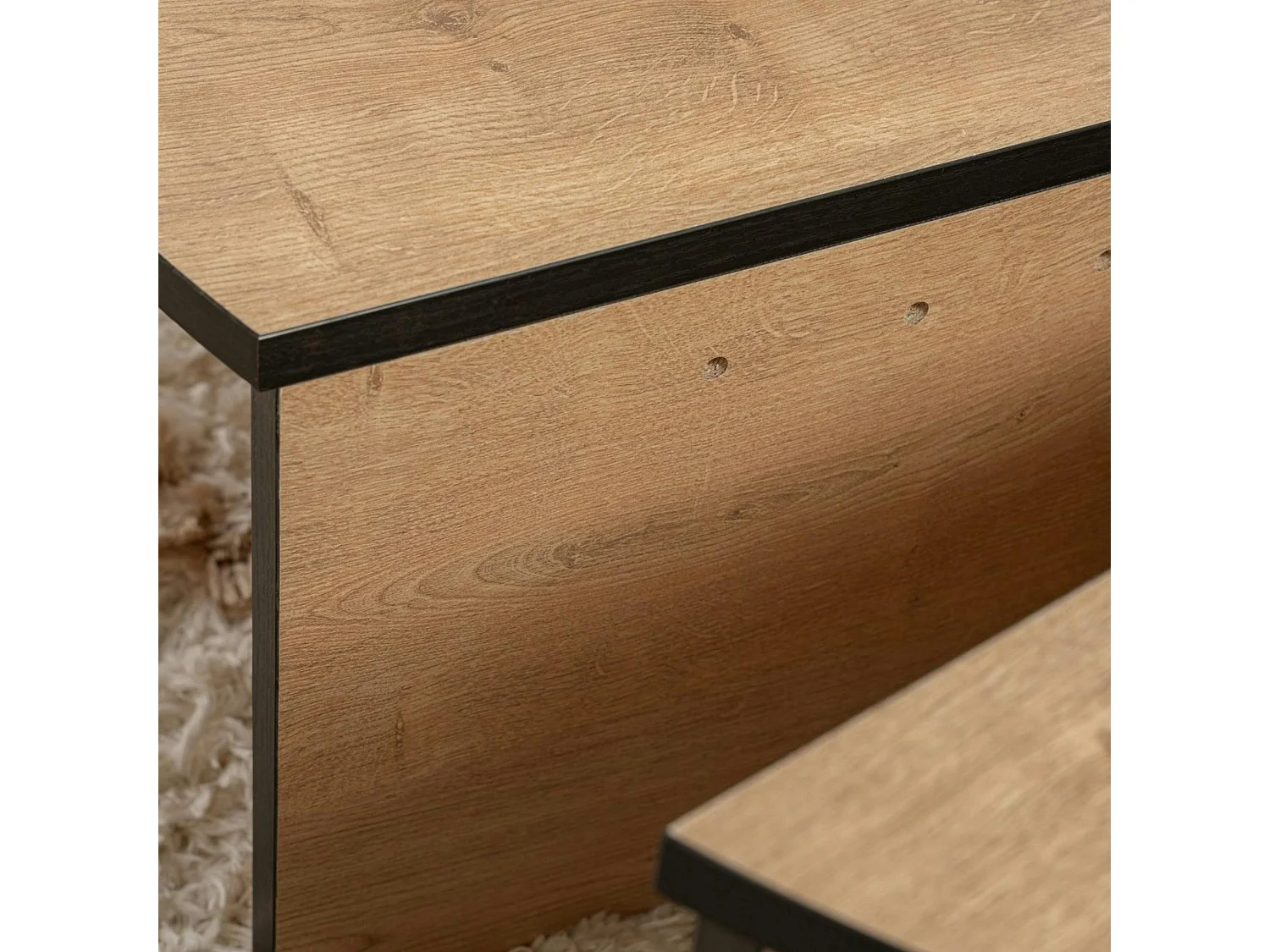 Table basse moderne effet bois ruban noir - 2 hauteurs MARFA