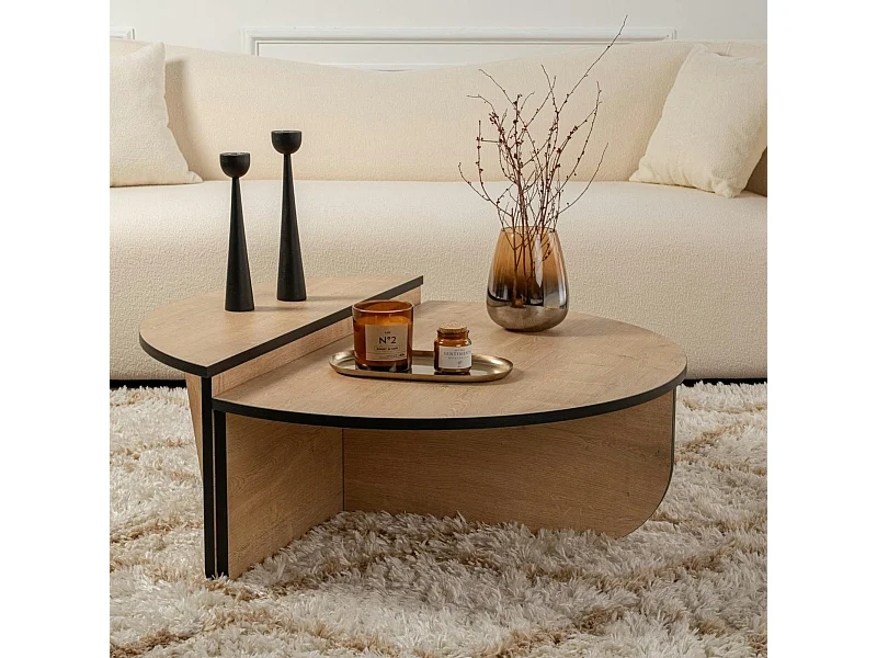 Table basse moderne effet bois ruban noir - 2 hauteurs MARFA
