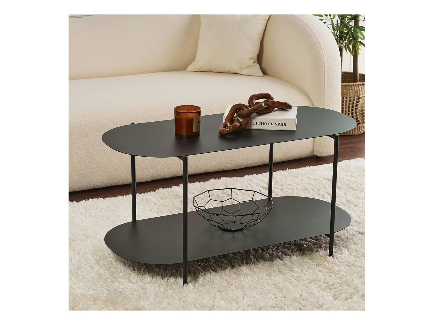 Table basse noire double plateau – forme ovale SFAX