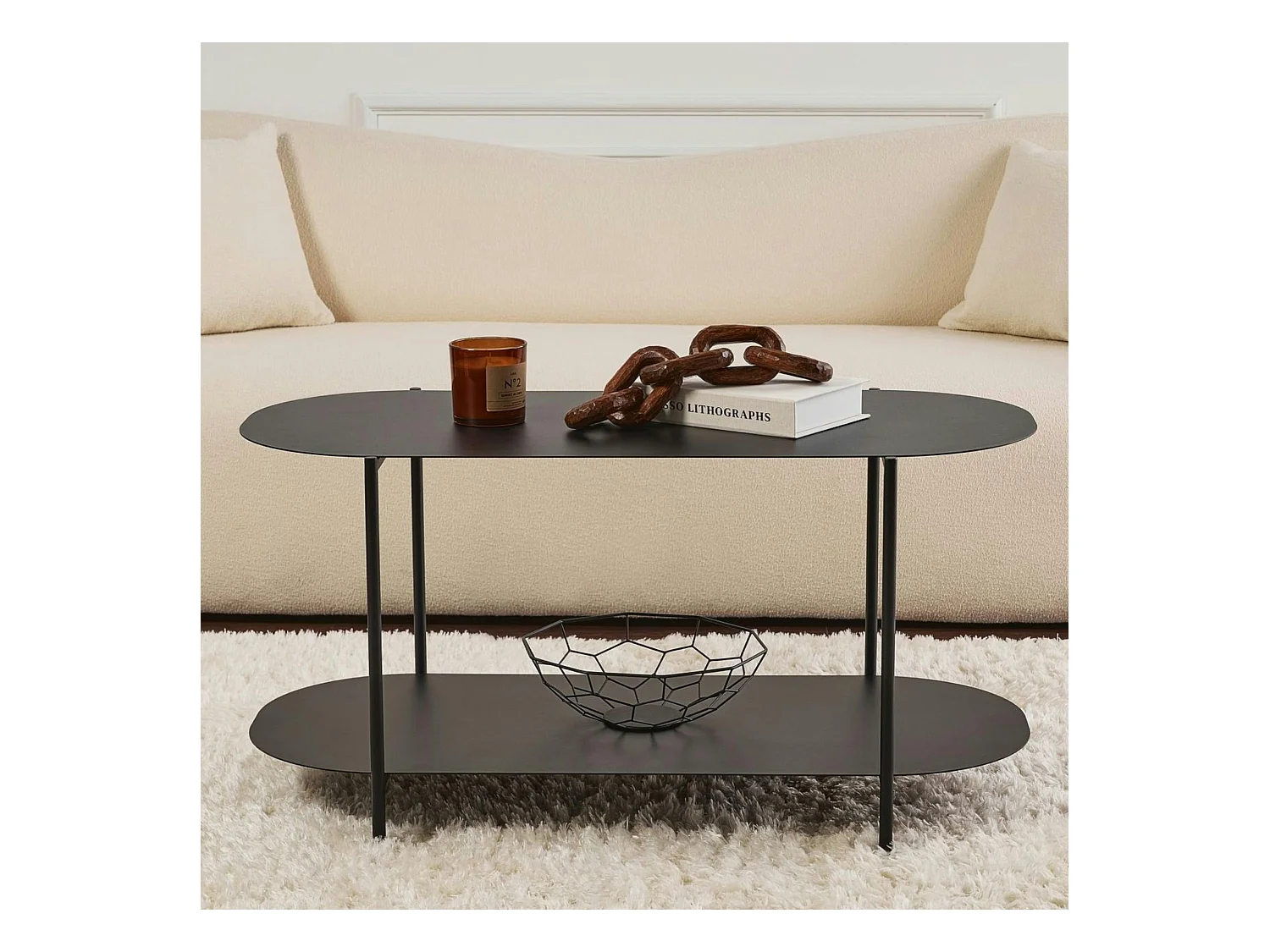 Table basse noire double plateau – forme ovale SFAX