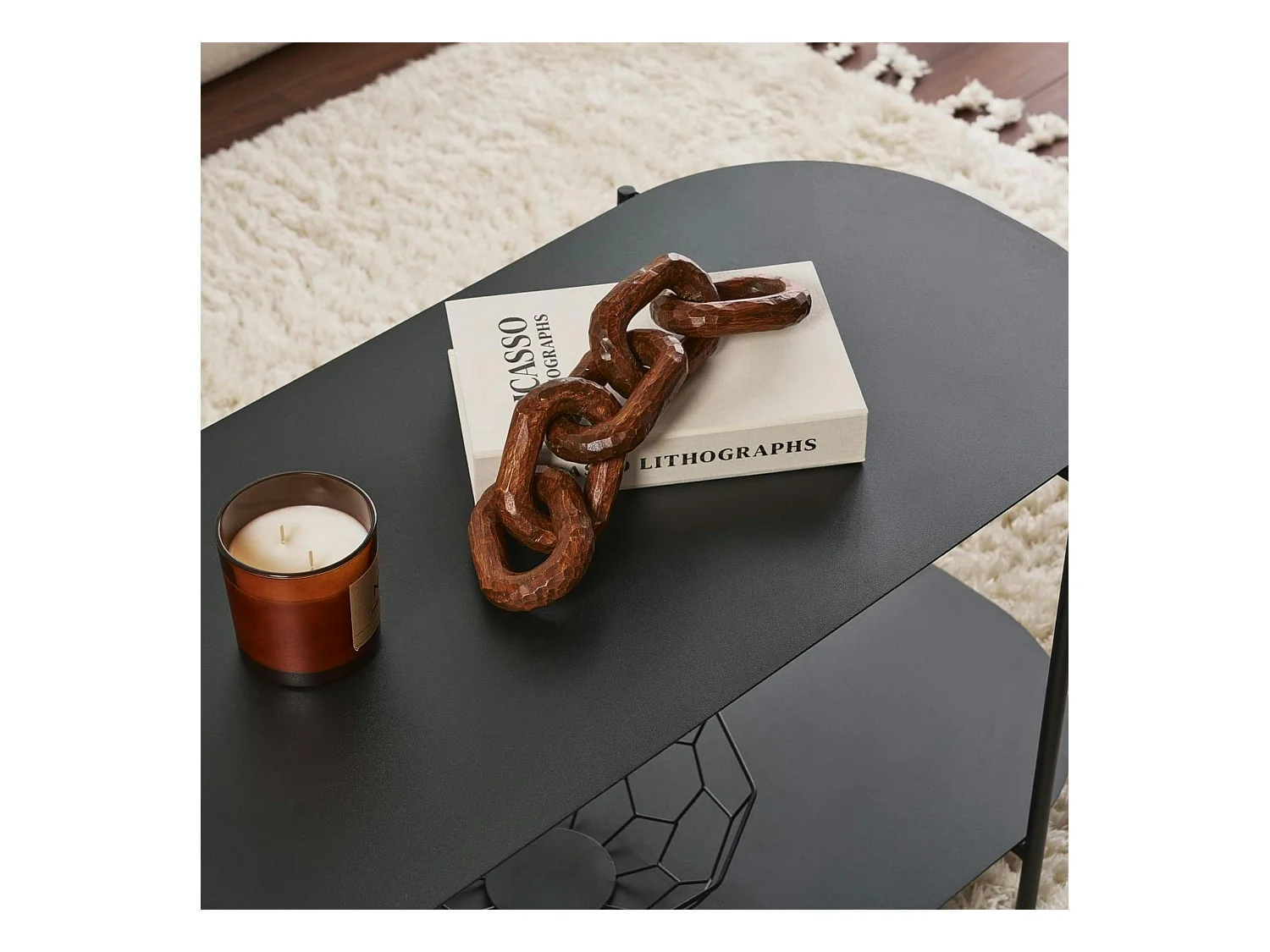 Table basse noire double plateau – forme ovale SFAX