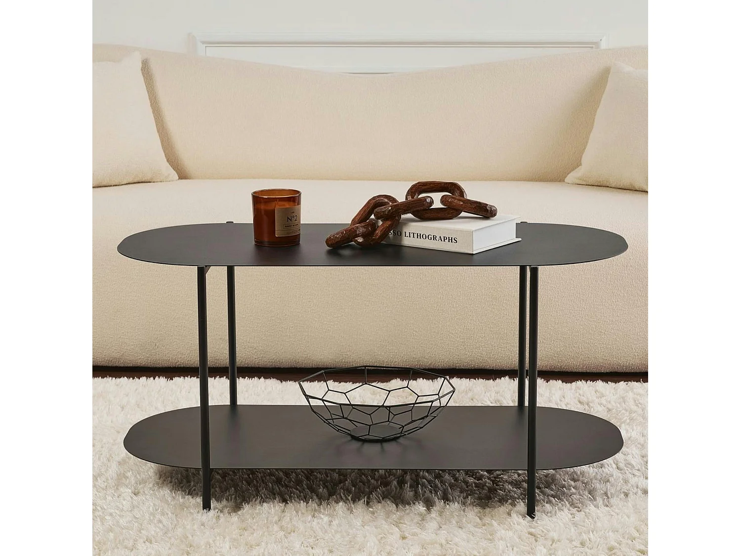 Table basse noire double plateau – forme ovale SFAX