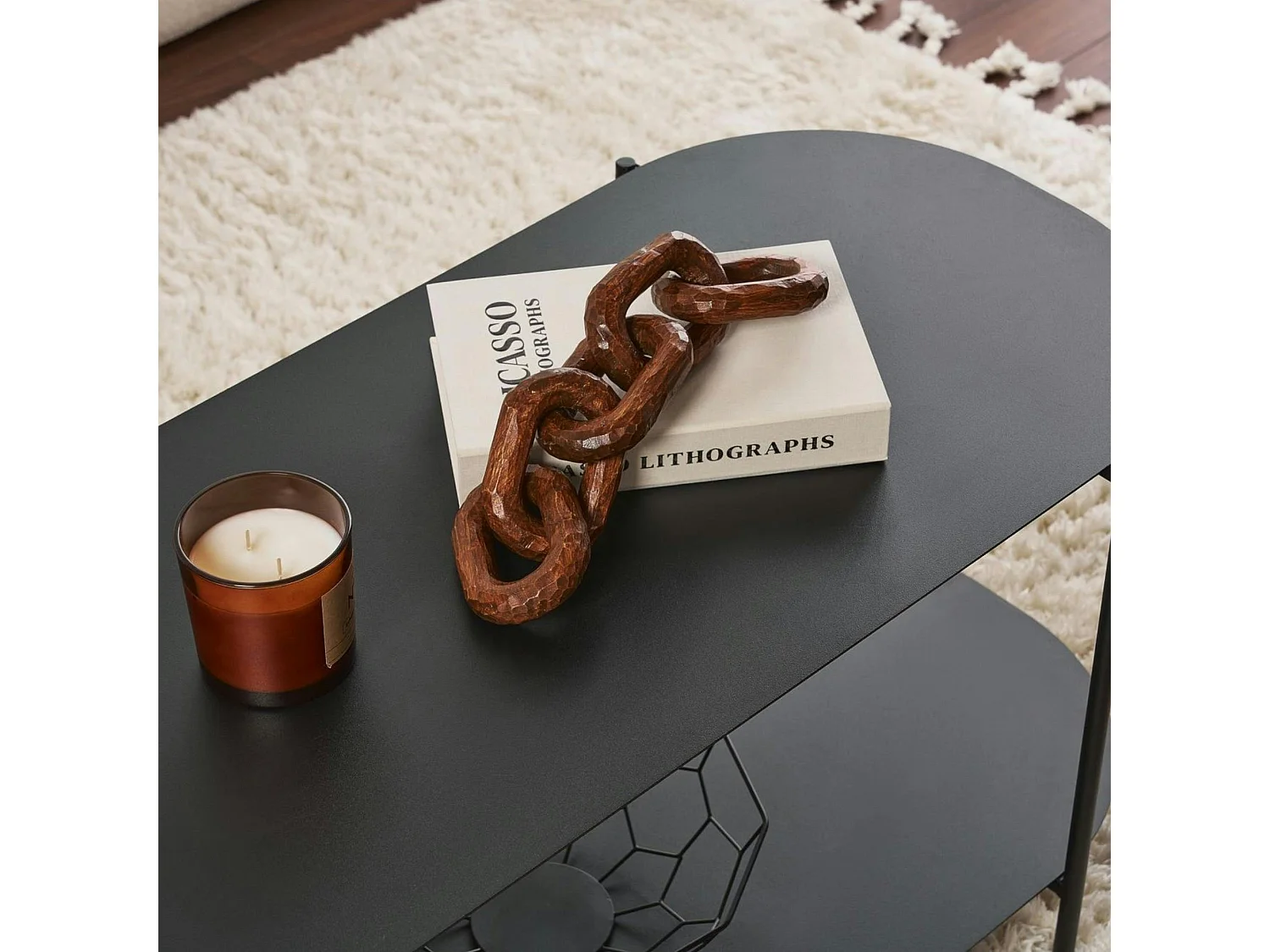 Table basse noire double plateau – forme ovale SFAX