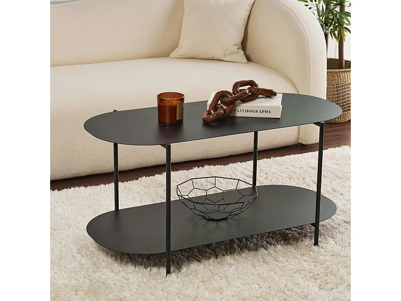 Table basse noire double plateau – forme ovale SFAX