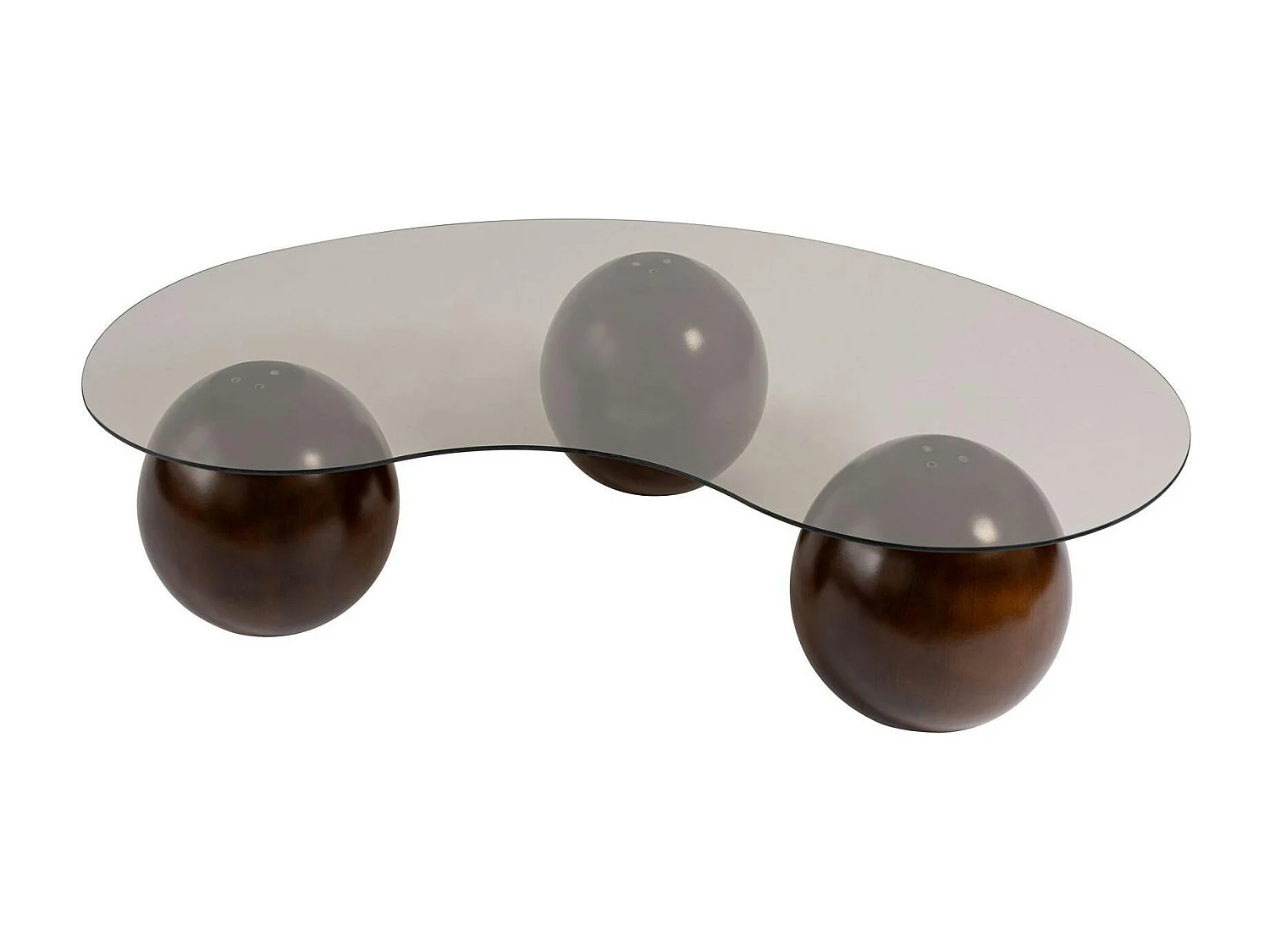 Table basse verre ambré design – 3 pieds boules marrons KOCHI