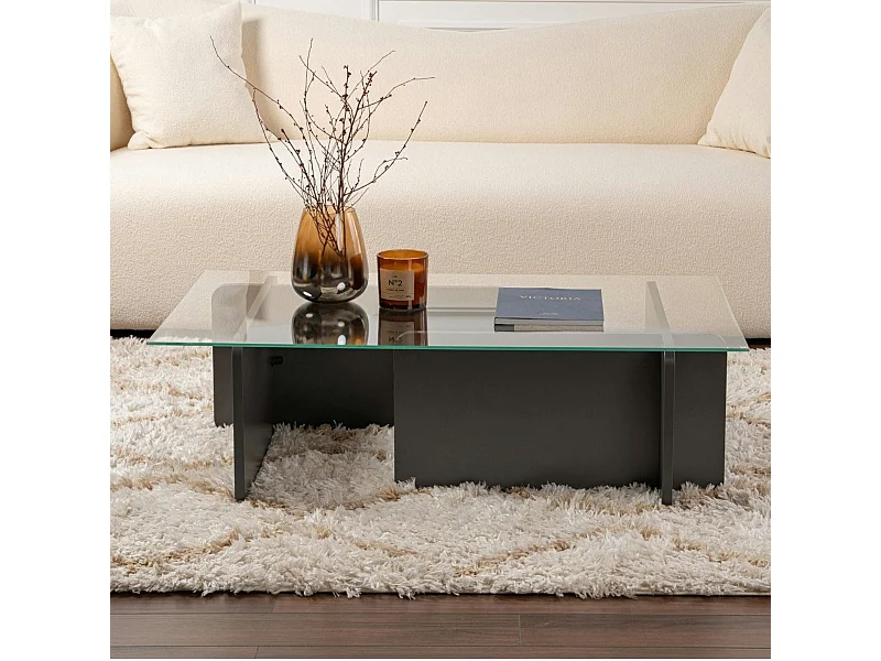 Table basse verre déstructurée – base gris anthracite SALTA