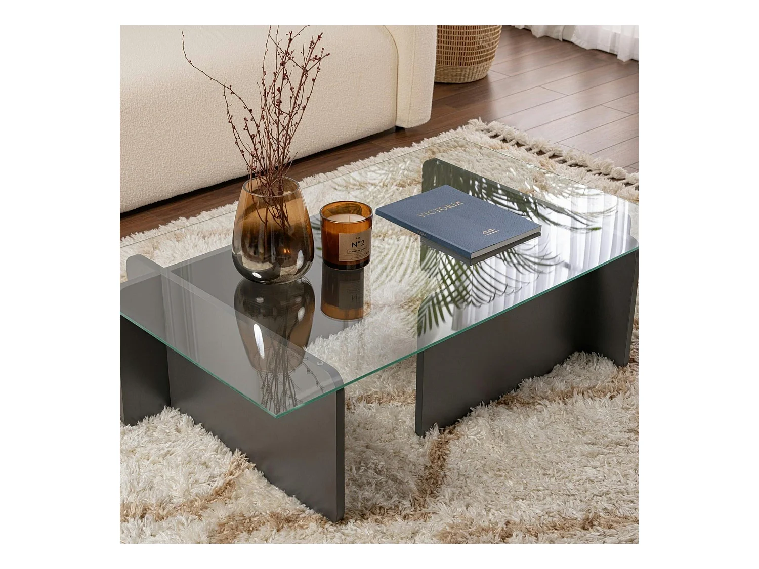 Table basse verre déstructurée – base gris anthracite SALTA