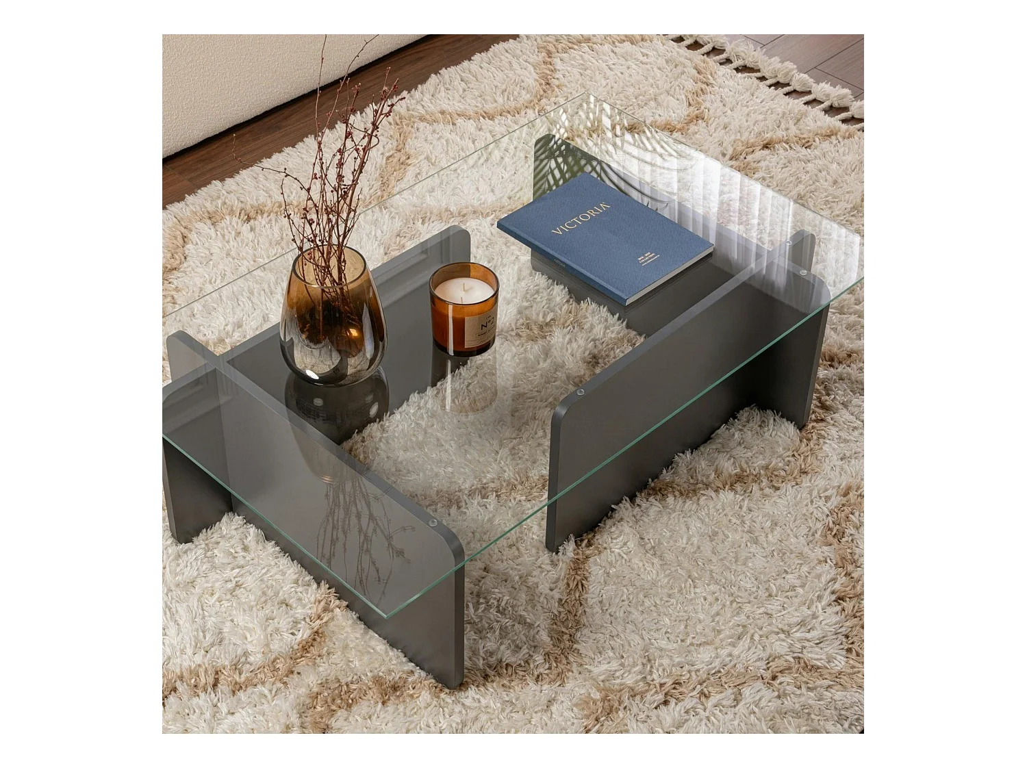 Table basse verre déstructurée – base gris anthracite SALTA