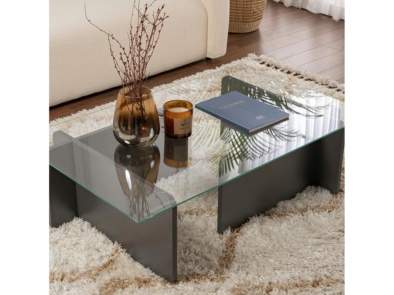 Table basse verre déstructurée – base gris anthracite SALTA