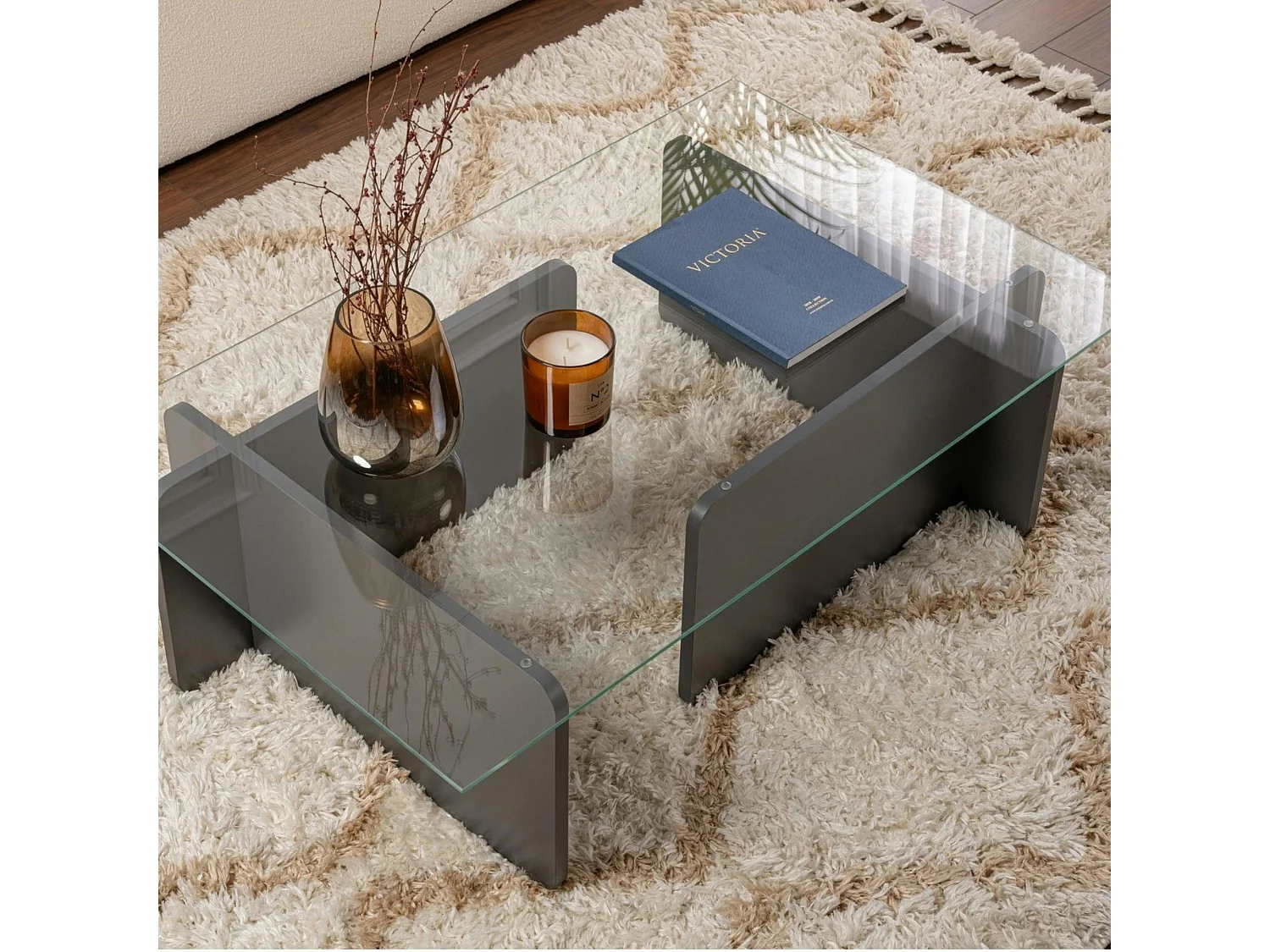 Table basse verre déstructurée – base gris anthracite SALTA