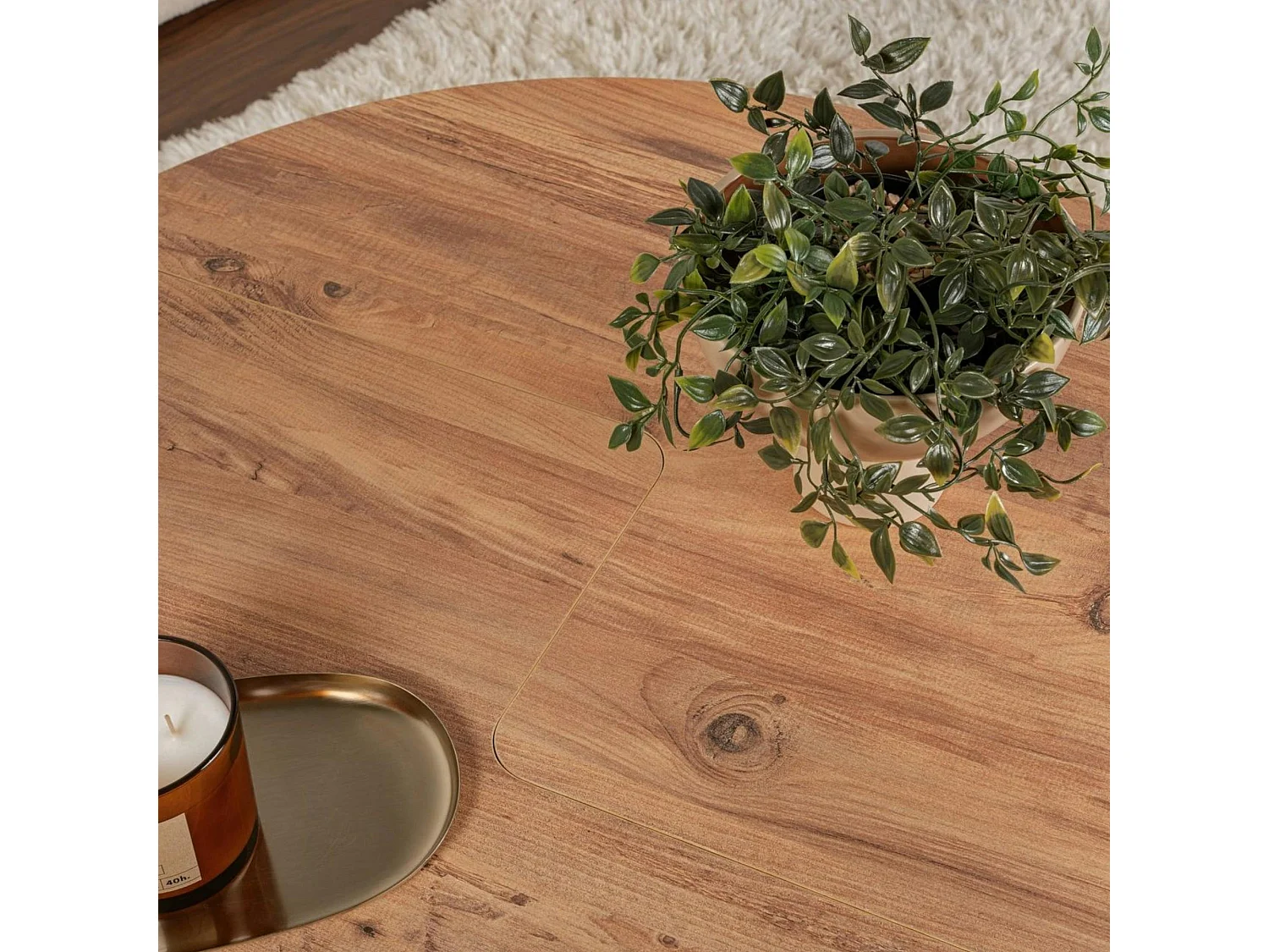 Table basse ronde effet bois de pin – design puzzle MARFA