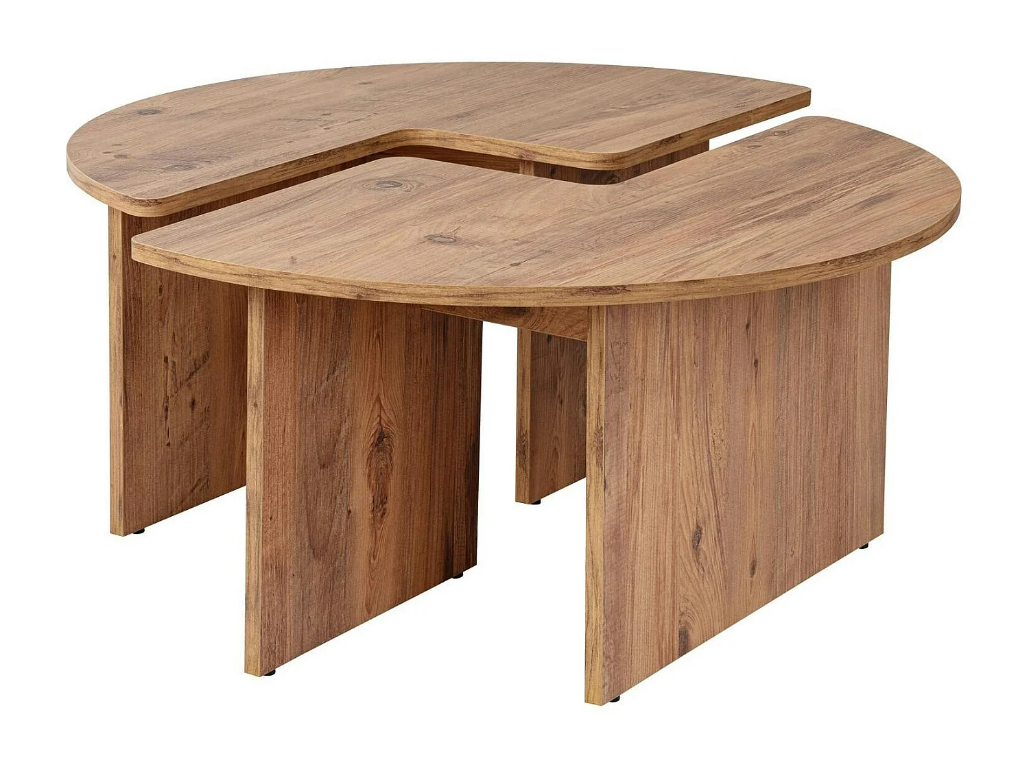 Table basse ronde effet bois de pin – design puzzle MARFA