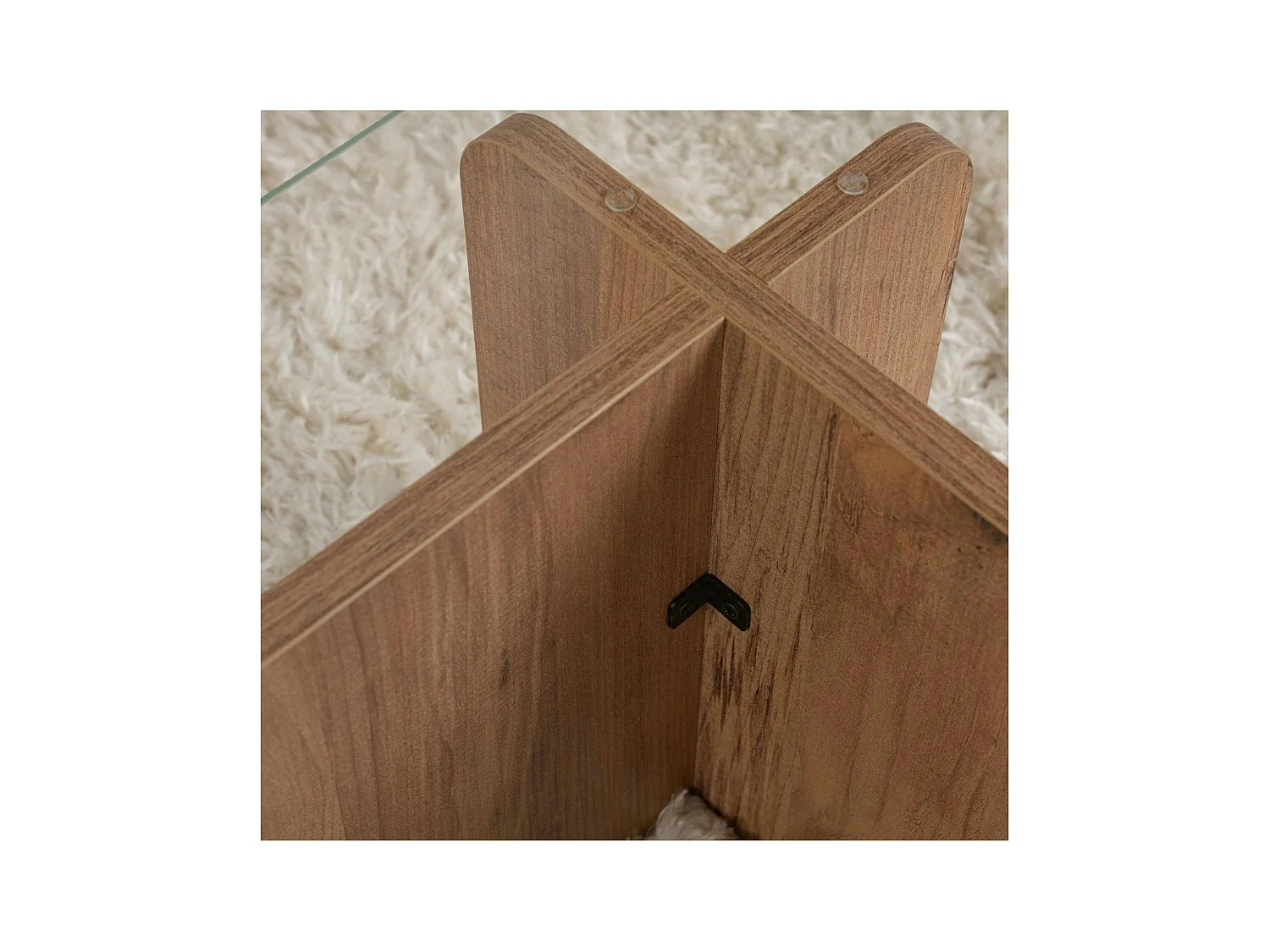 Table basse en verre déstructurée – base effet bois SALTA