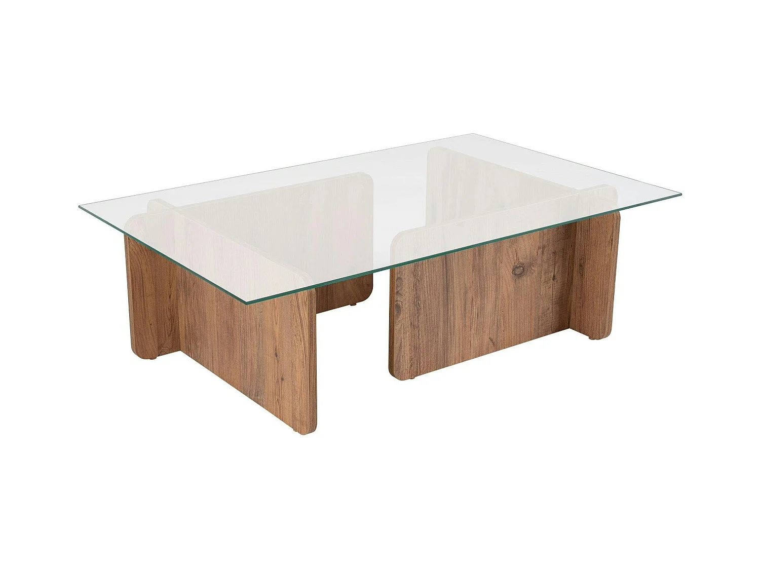 Table basse en verre déstructurée – base effet bois SALTA