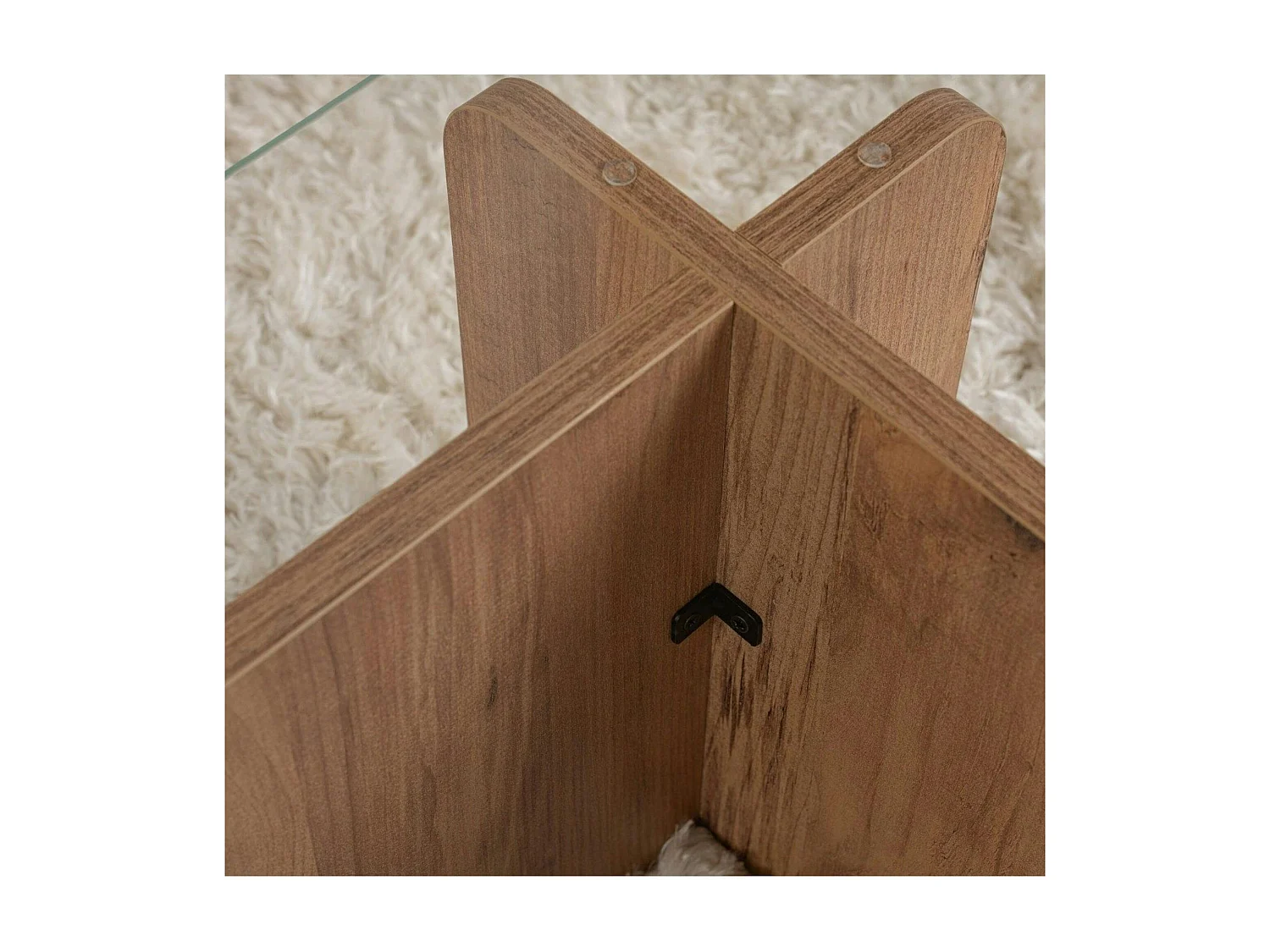 Table basse en verre déstructurée – base effet bois SALTA