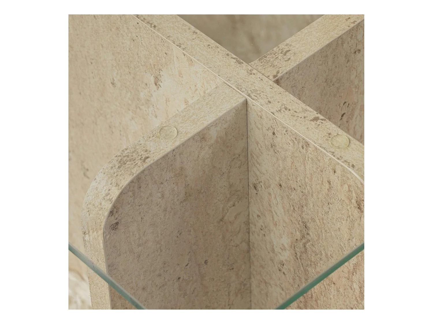 Table basse verre déstructurée – base effet travertin SALTA