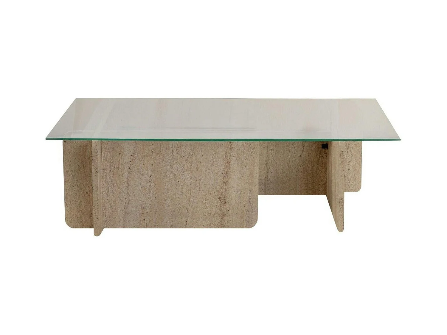 Table basse verre déstructurée – base effet travertin SALTA