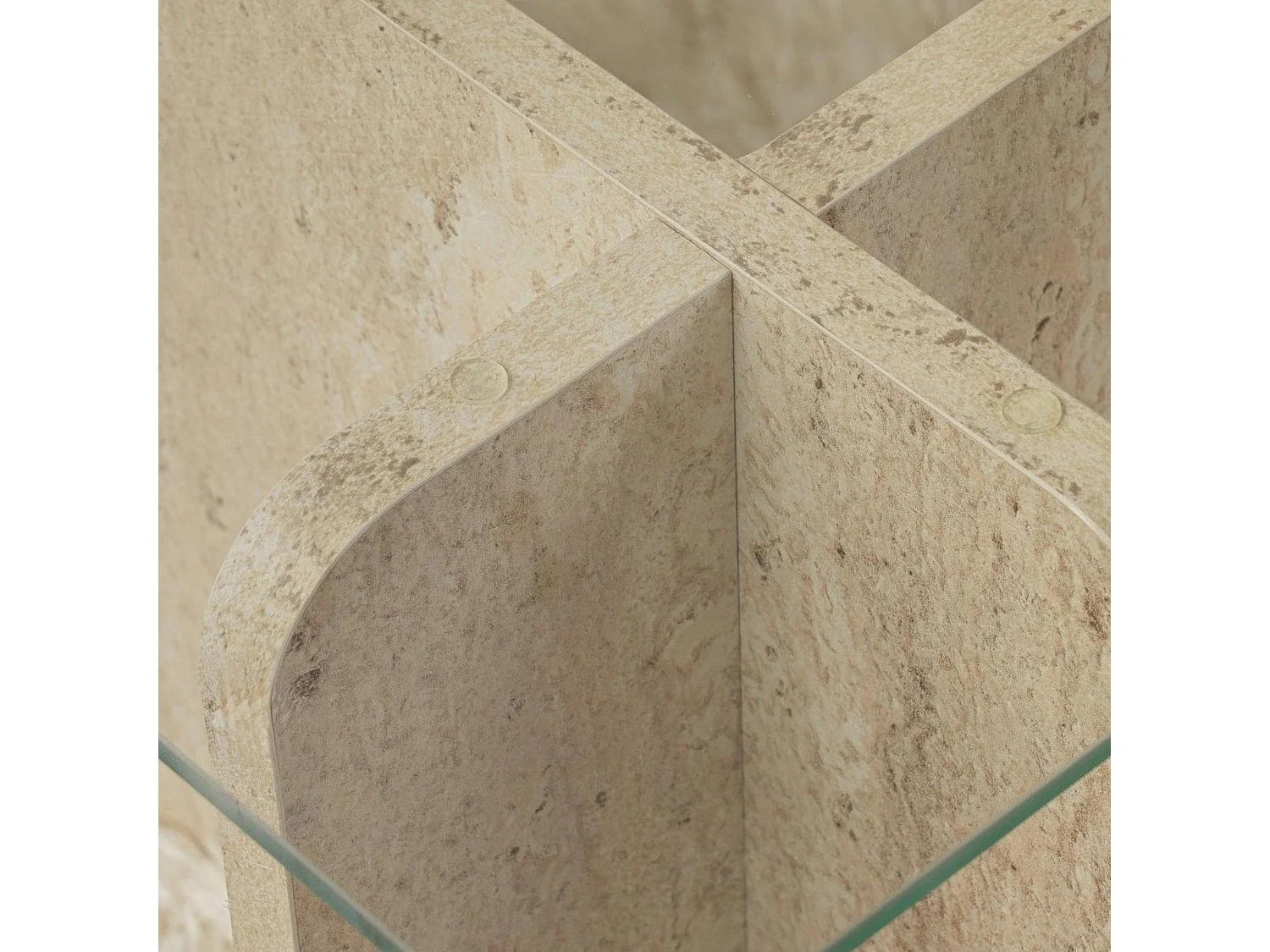 Table basse verre déstructurée – base effet travertin SALTA