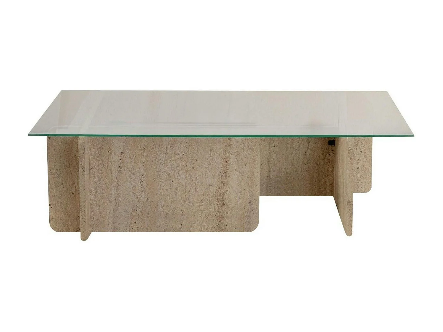 Table basse verre déstructurée – base effet travertin SALTA