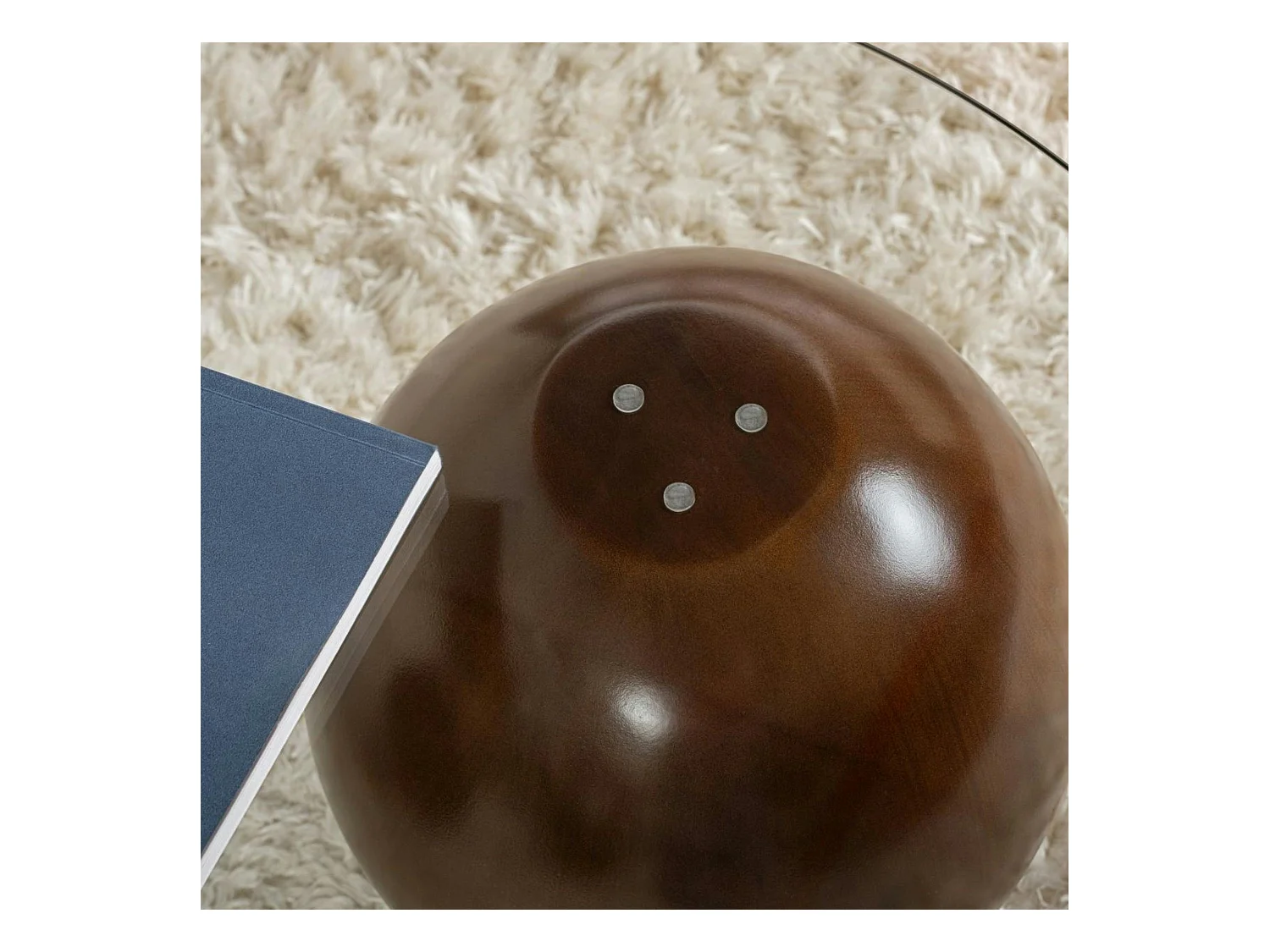 Table basse en verre design – 3 pieds boules marrons KOCHI