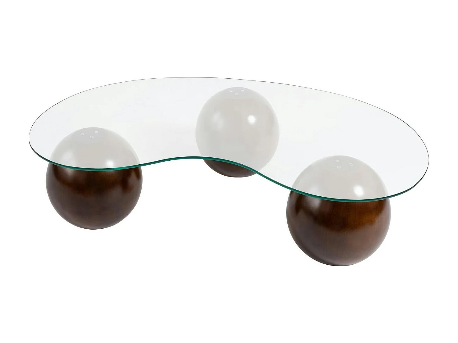 Table basse en verre design – 3 pieds boules marrons KOCHI