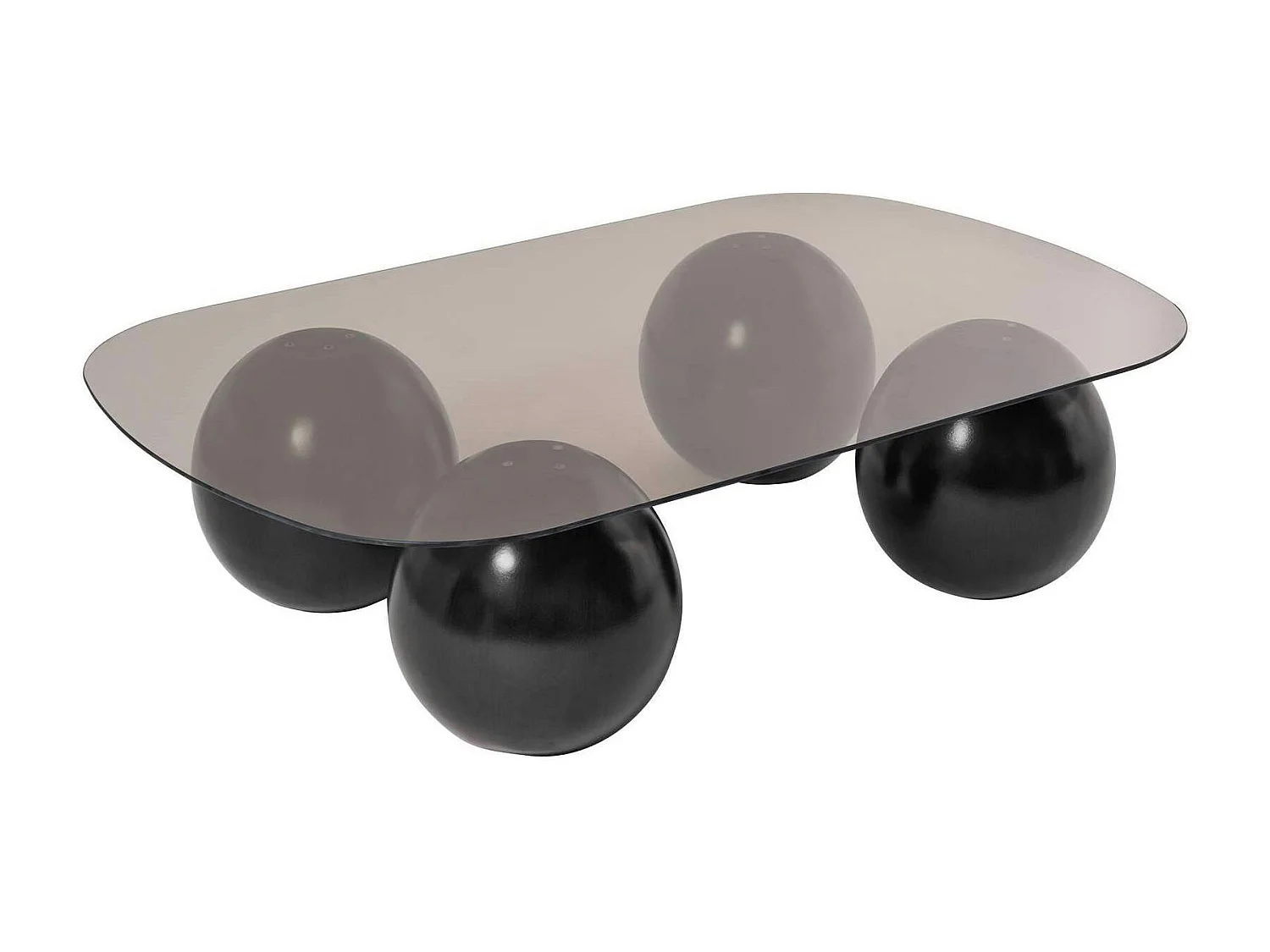Table basse verre ambré bords arrondis - 4 pieds noirs KOCHI