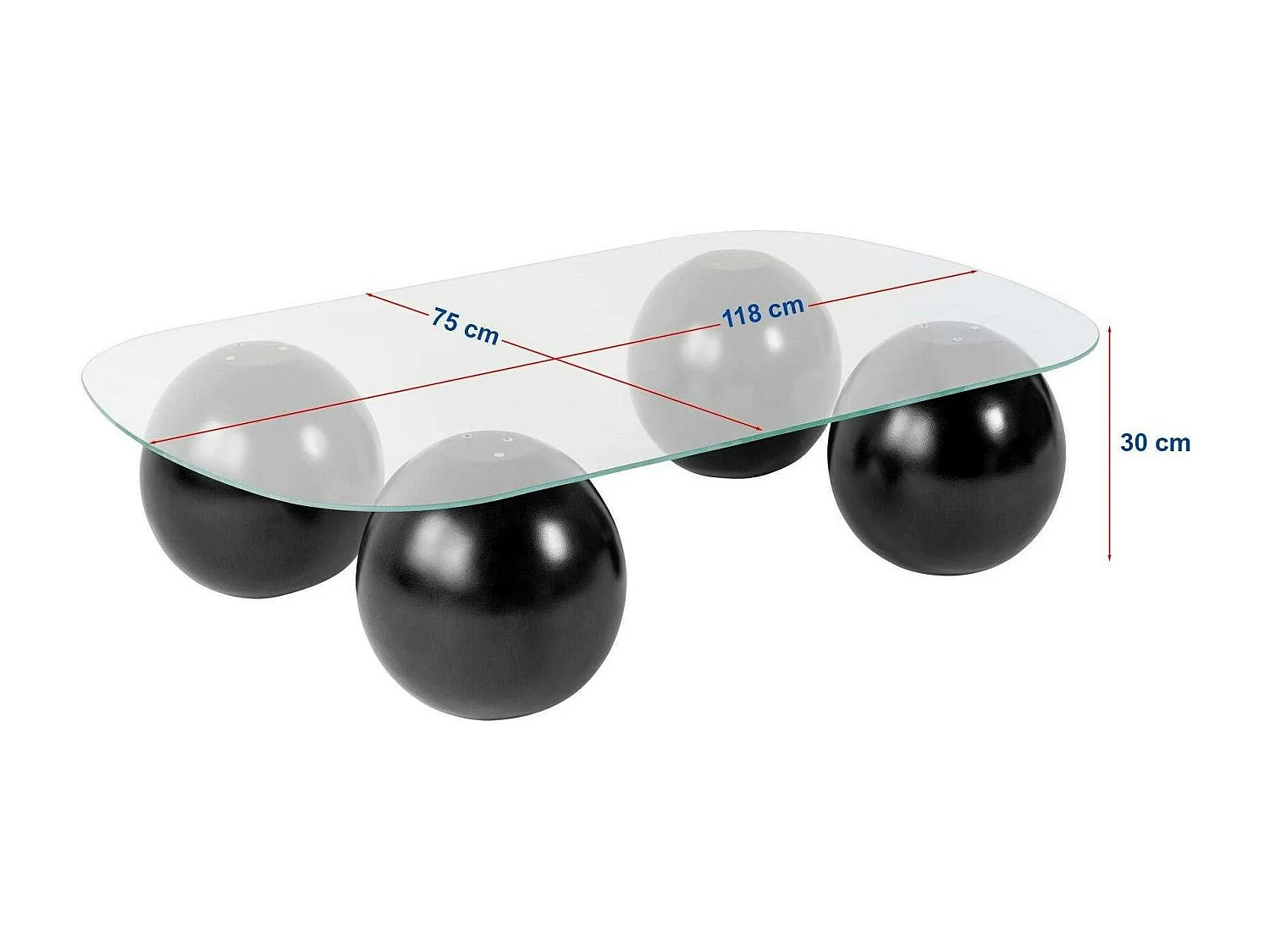 Table basse verre ambré bords arrondis - 4 pieds noirs KOCHI