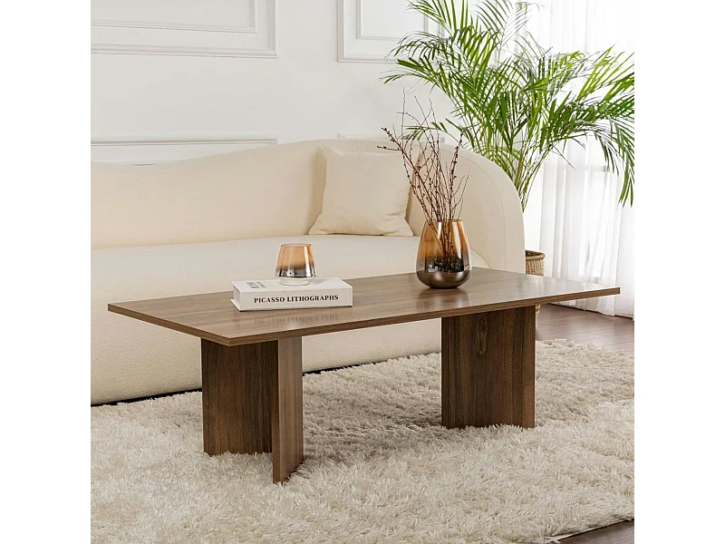 Table basse moderne effet bois de noyer - pieds en V MARFA