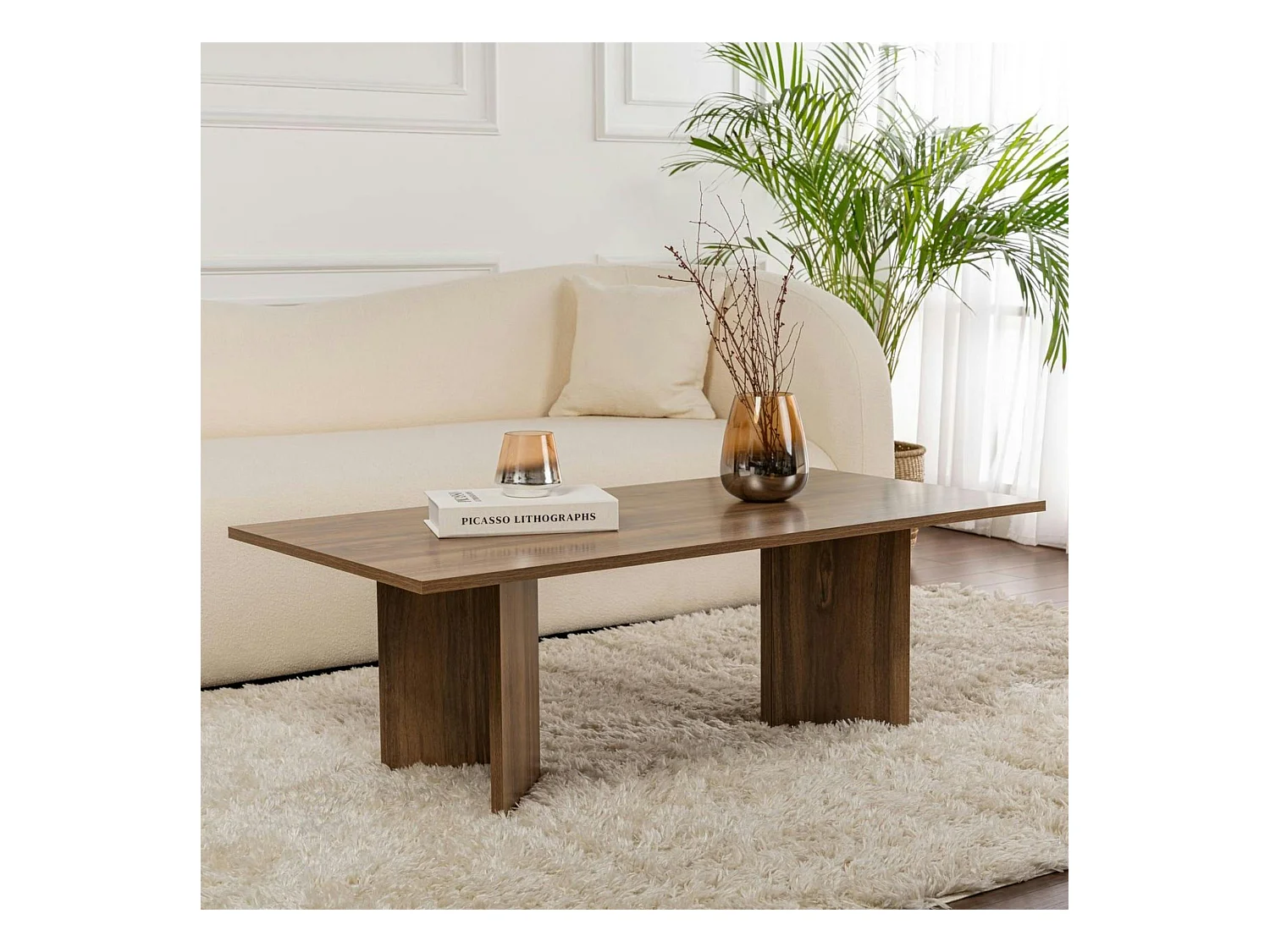 Table basse moderne effet bois de noyer - pieds en V MARFA