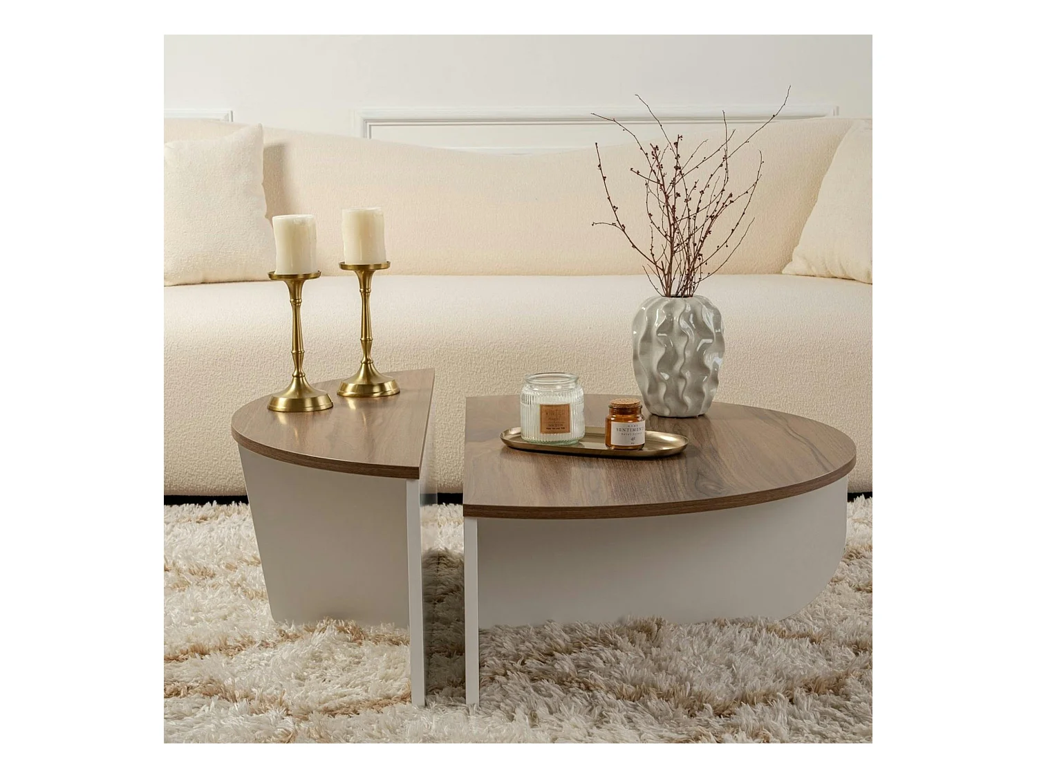 Table basse moderne plateau effet noyer - 2 hauteurs MARFA