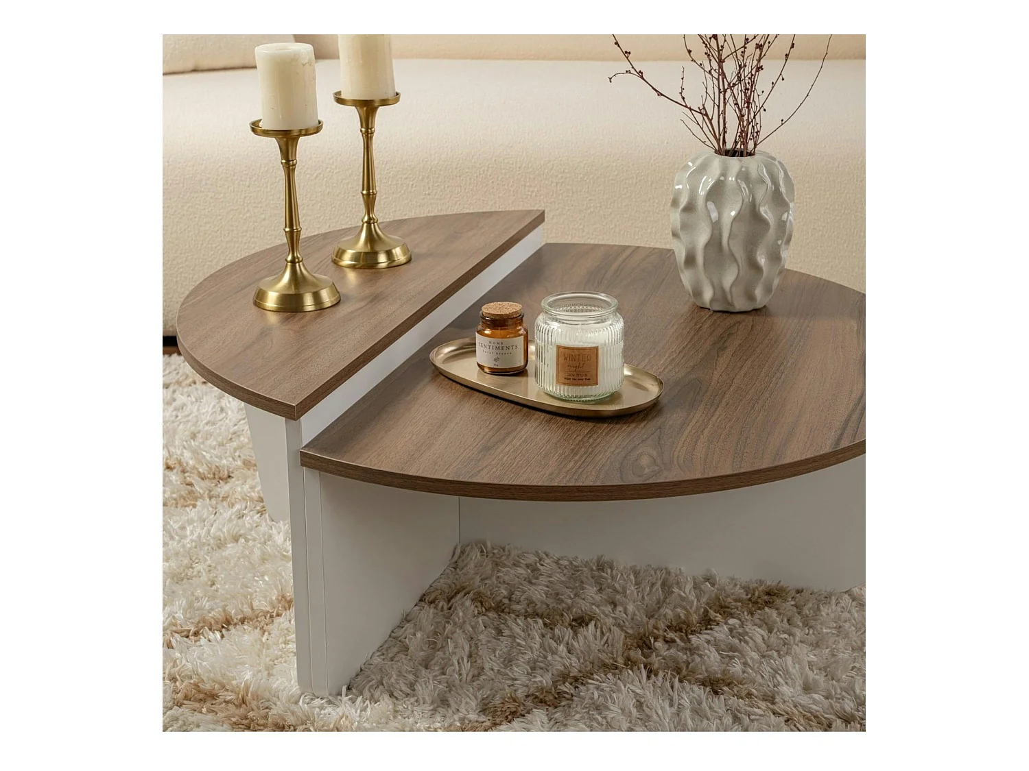 Table basse moderne plateau effet noyer - 2 hauteurs MARFA