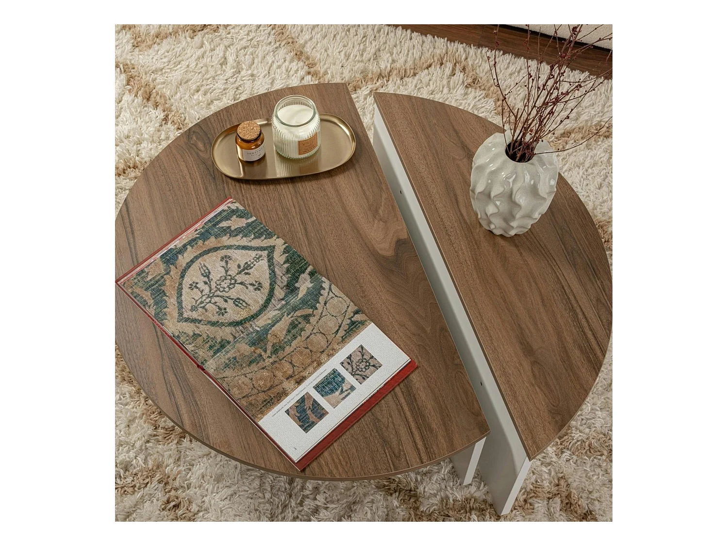 Table basse moderne plateau effet noyer - 2 hauteurs MARFA