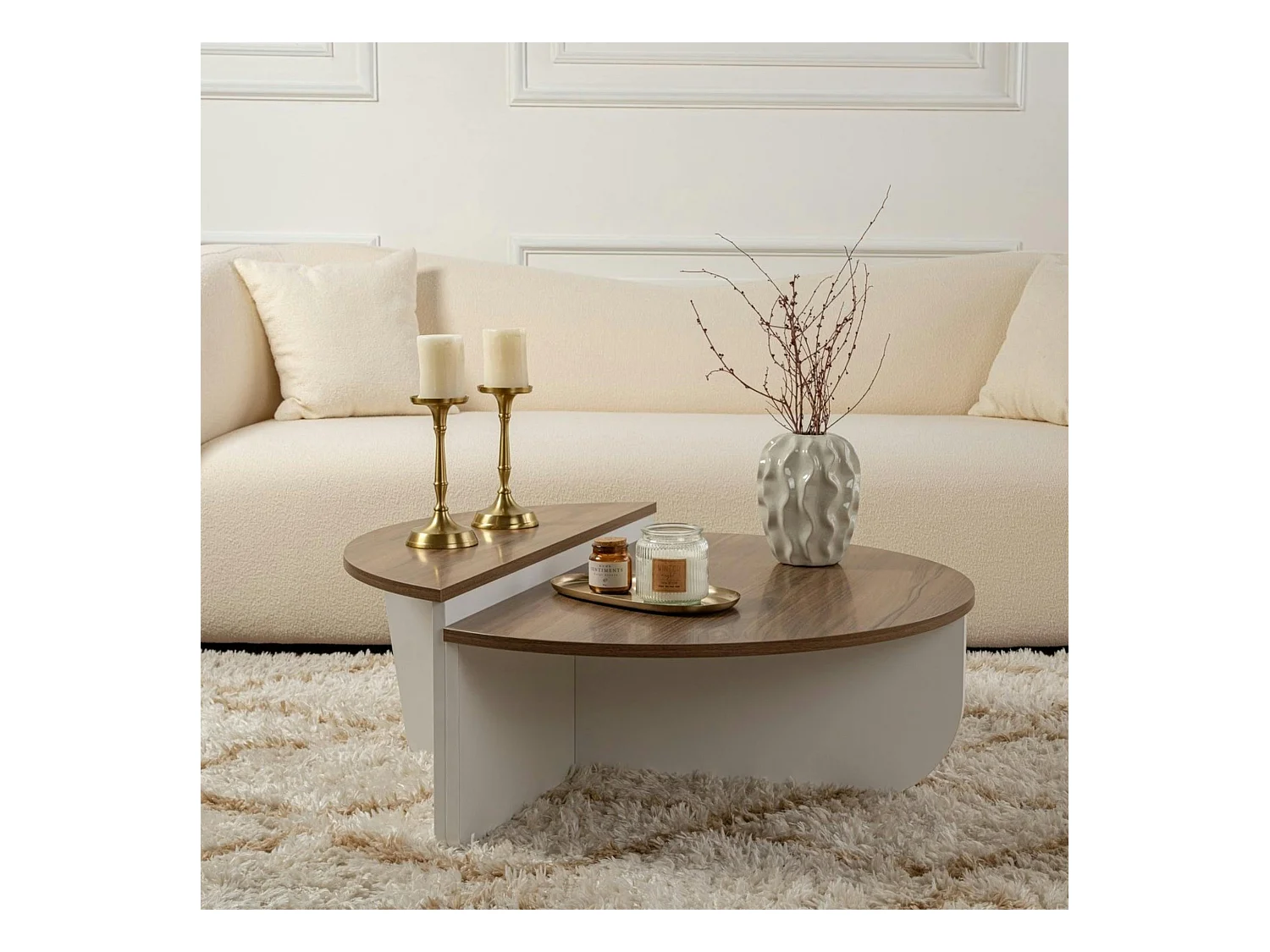 Table basse moderne plateau effet noyer - 2 hauteurs MARFA