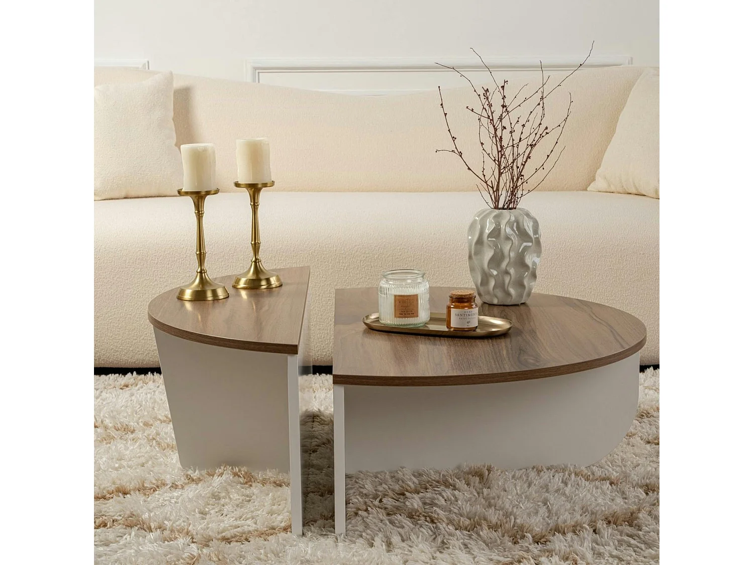Table basse moderne plateau effet noyer - 2 hauteurs MARFA