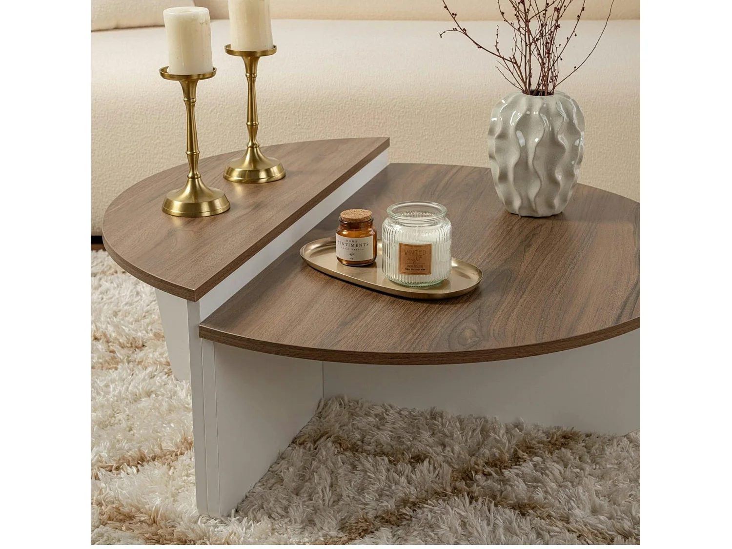 Table basse moderne plateau effet noyer - 2 hauteurs MARFA
