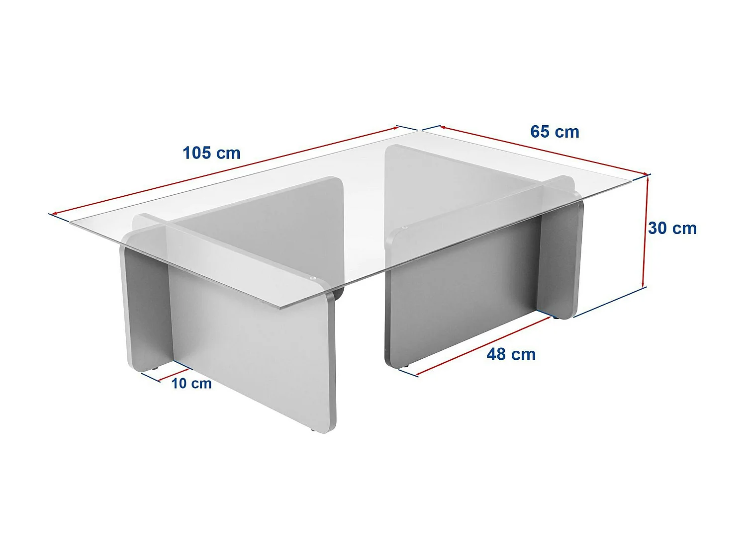 Table basse verre déstructurée – base gris clair SALTA