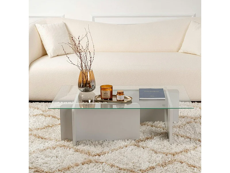 Table basse verre déstructurée – base gris clair SALTA