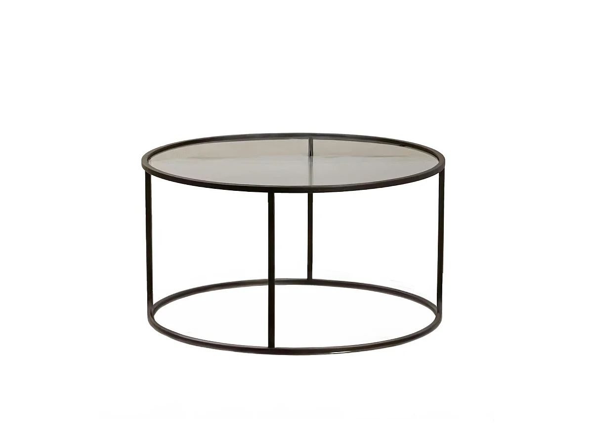 Table basse ronde en verre – cadre noir ⌀80 cm TULUM