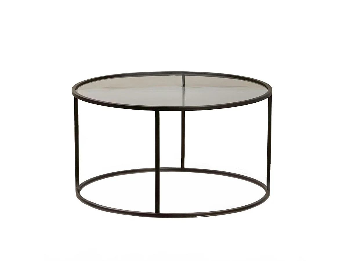 Table basse ronde en verre – cadre noir ⌀80 cm TULUM