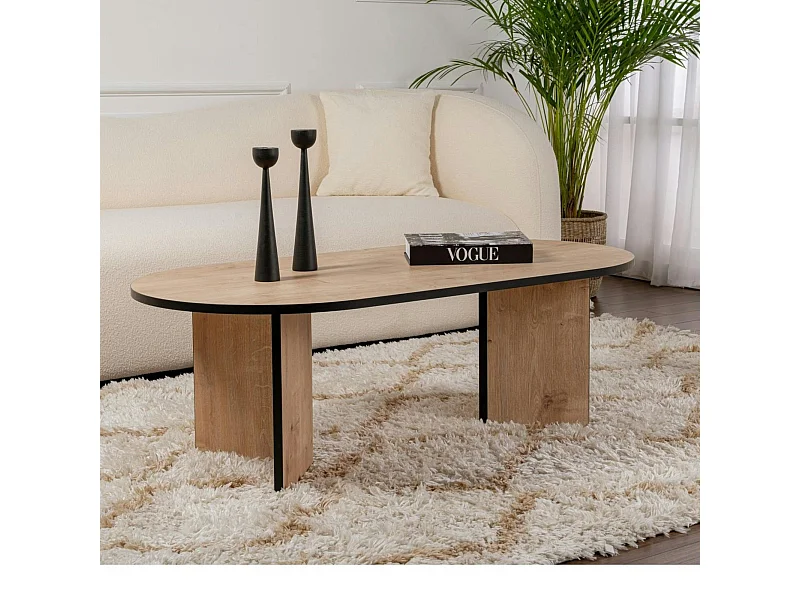 Table basse ovale effet bois & fini noir - pieds en V MARFA