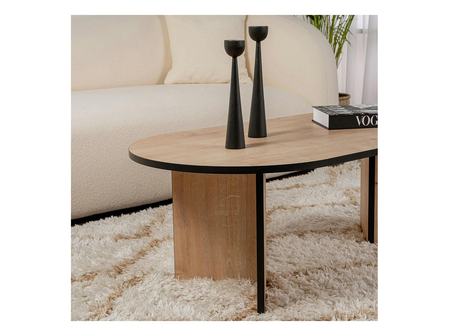 Table basse ovale effet bois & fini noir - pieds en V MARFA