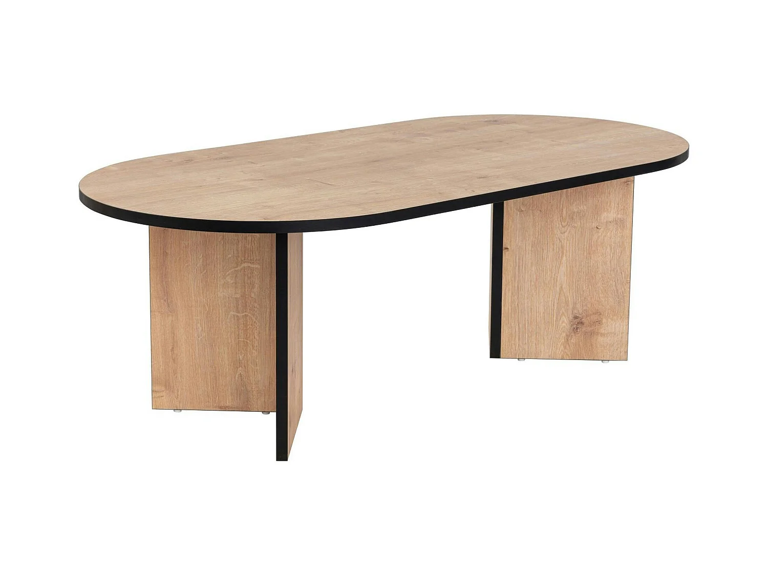 Table basse ovale effet bois & fini noir - pieds en V MARFA