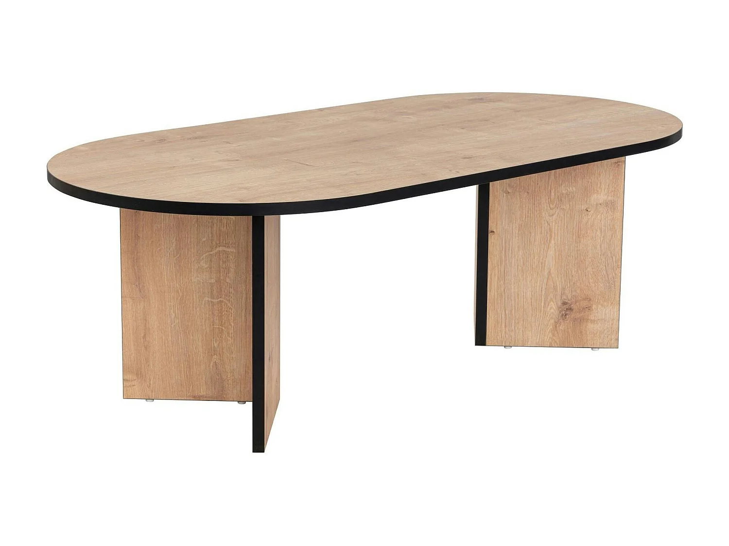 Table basse ovale effet bois & fini noir - pieds en V MARFA