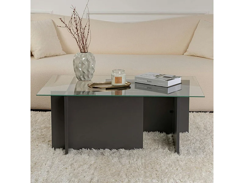 Table basse verre déstructurée – anthracite, H. 40 cm SALTA