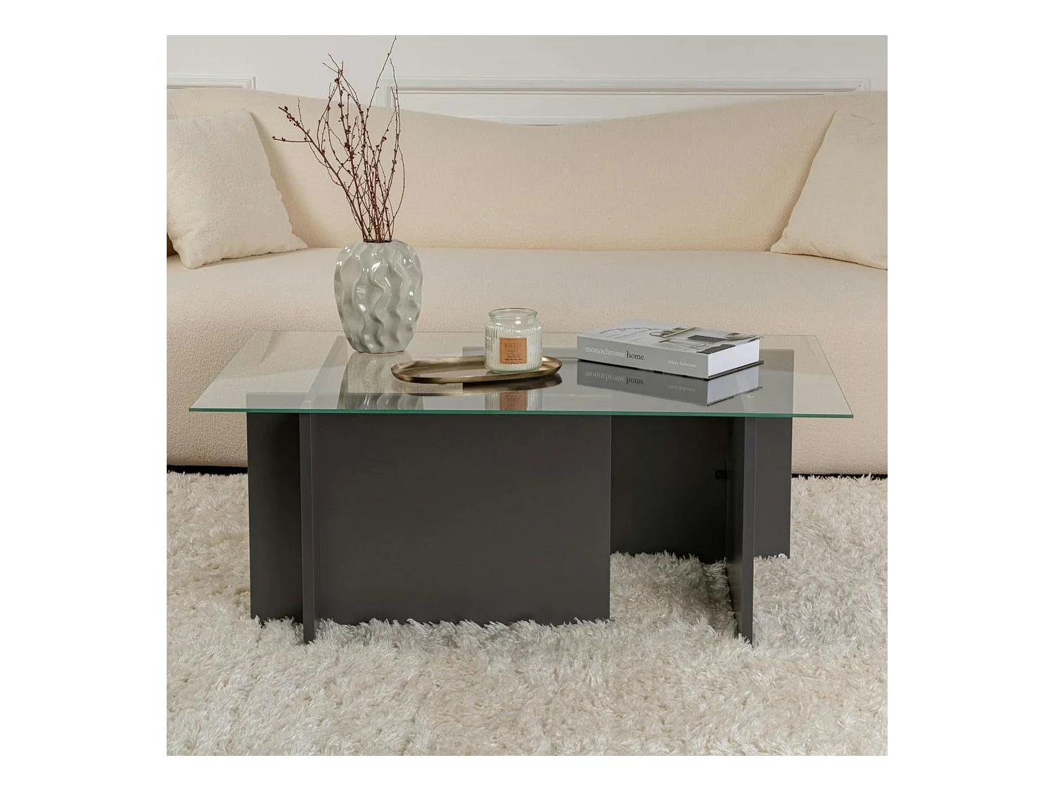 Table basse verre déstructurée – anthracite, H. 40 cm SALTA