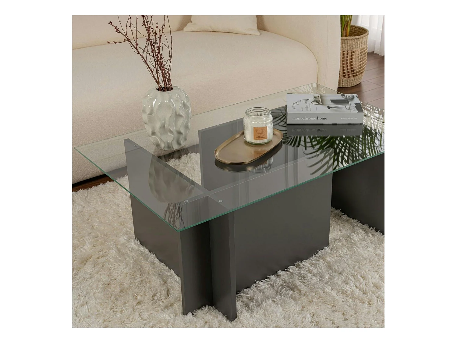 Table basse verre déstructurée – anthracite, H. 40 cm SALTA
