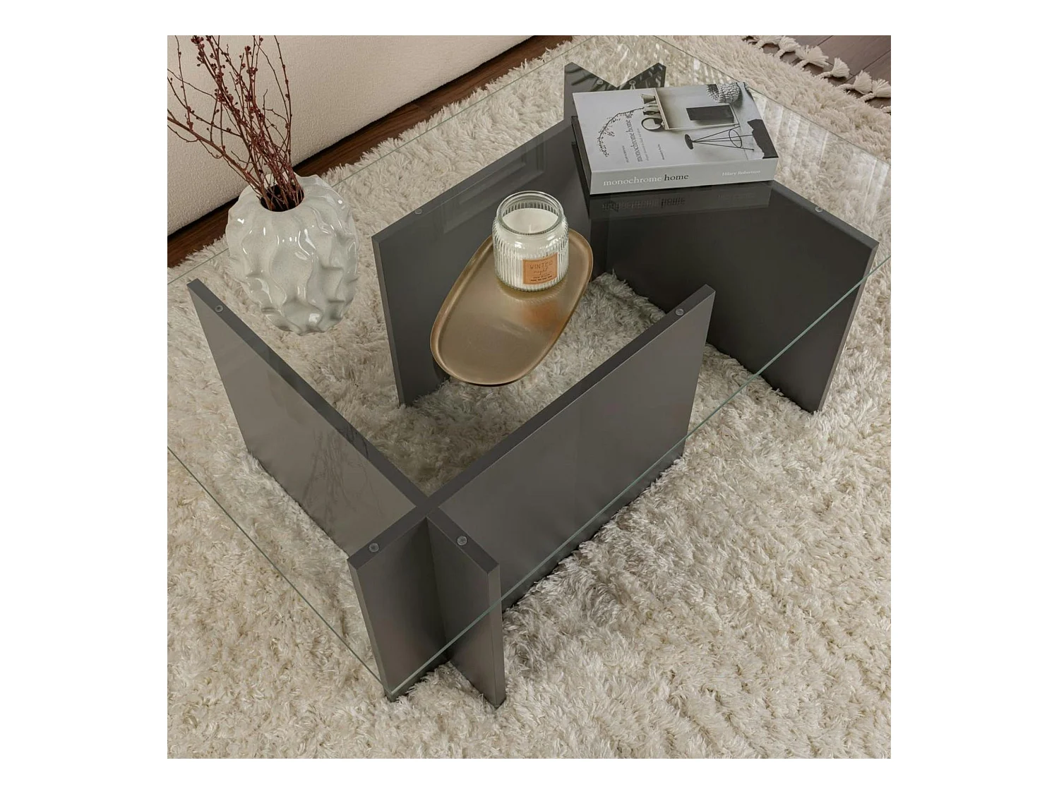 Table basse verre déstructurée – anthracite, H. 40 cm SALTA
